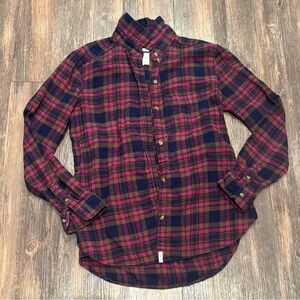 American Eagle Outfitters Soft Plaid Flannel Shirt Pink Navy Brown Small